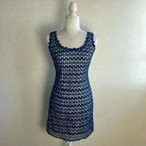 Lilly Pulitzer Lonnie True Navy Ric Rac Lace Sleeveless Shift Dress - 0‎